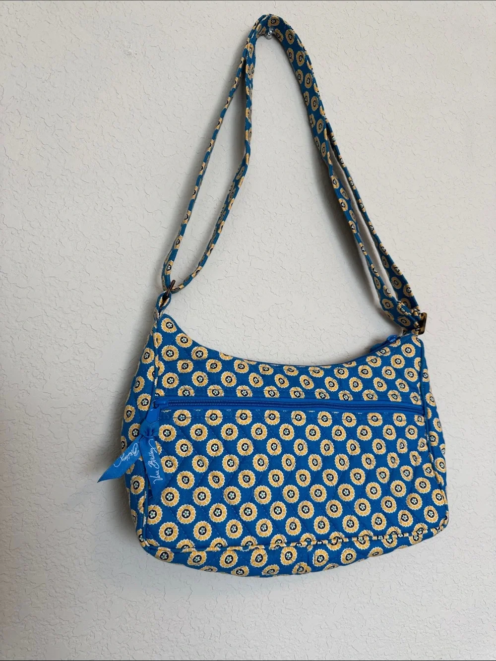 Vera Bradley Blue and Yellow Quilted Floral Circle Shoulder Bag